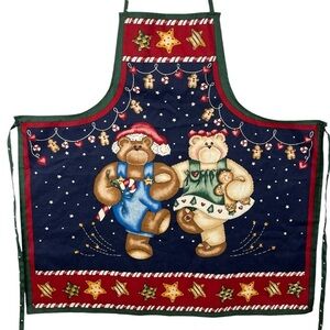 Homemade Vintage Bears “Can Bearly Wait!” Christmas Apron Adult Size